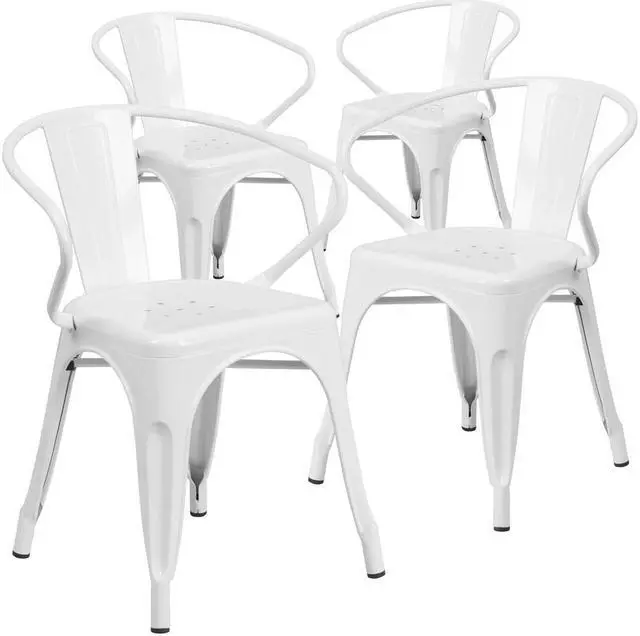 Alt view image 6 of 15 - FLASH FURNITURE 4-CH-31270-WH-GG White Metal Indoor-Outdoor Chair with Arms