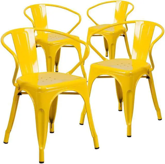 Alt view image 6 of 15 - FLASH FURNITURE 4-CH-31270-YL-GG Yellow Metal Indoor-Outdoor Chair with Arms
