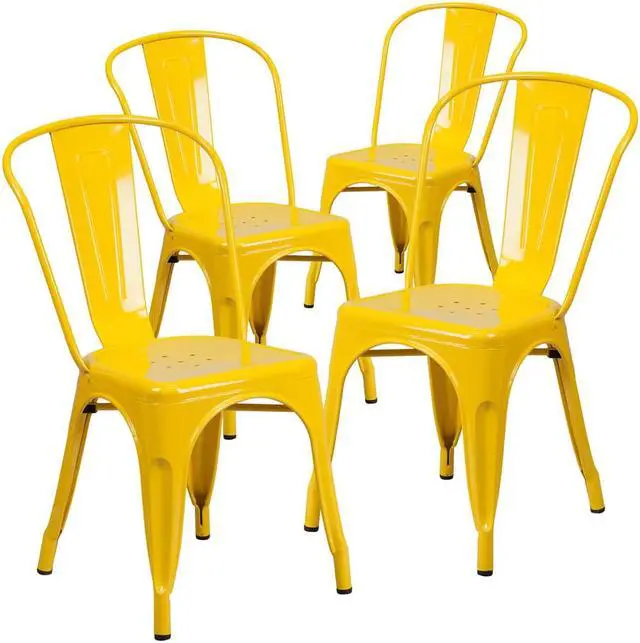 Alt view image 6 of 18 - FLASH FURNITURE 4-CH-31230-YL-GG Yellow Metal Indoor-Outdoor Stackable Chair
