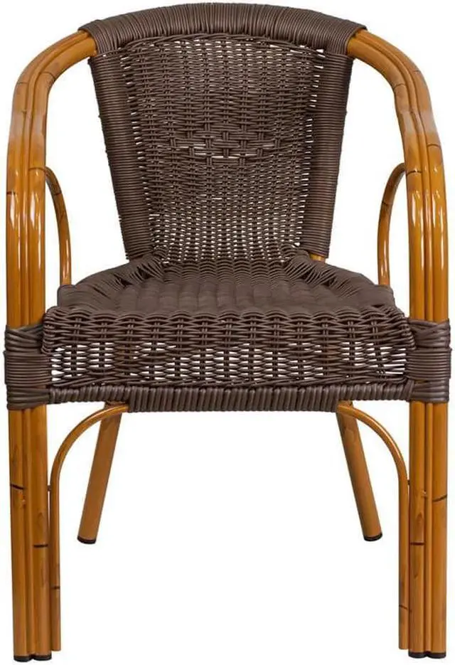 Alt view image 3 of 20 - Flash Furniture Cadiz Series Bamboo Patio Chair Dark Brown Rattan/Red Bamboo-Aluminum Frame 3 Pack (3SDAAD632009D2)