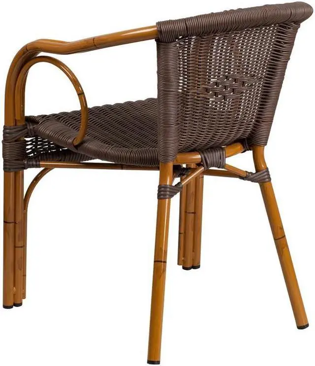 Alt view image 4 of 20 - Flash Furniture Cadiz Series Bamboo Patio Chair Dark Brown Rattan/Red Bamboo-Aluminum Frame 3 Pack (3SDAAD632009D2)
