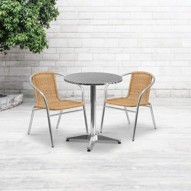 Alt view image 15 of 20 - Commercial Aluminum and Beige Rattan Indoor-Outdoor Restaurant Stack Chair