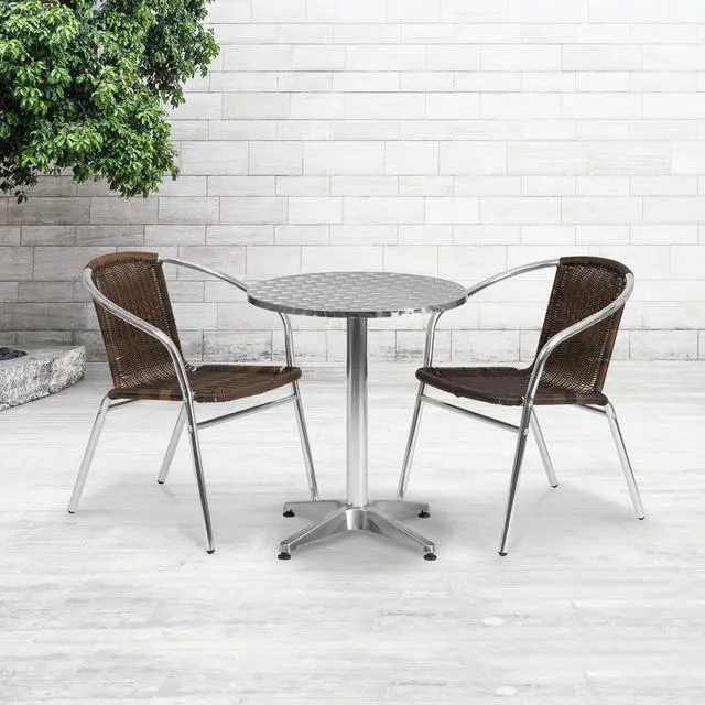Alt view image 20 of 20 - Commercial Aluminum and Dark Brown Rattan Indoor-Outdoor Restaurant Stack Chair