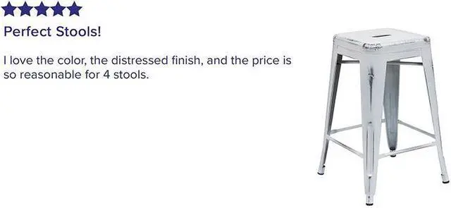 Alt view image 11 of 12 - Commercial Grade 24" High Backless Distressed White Metal Indoor-Outdoor Counter Height Stool