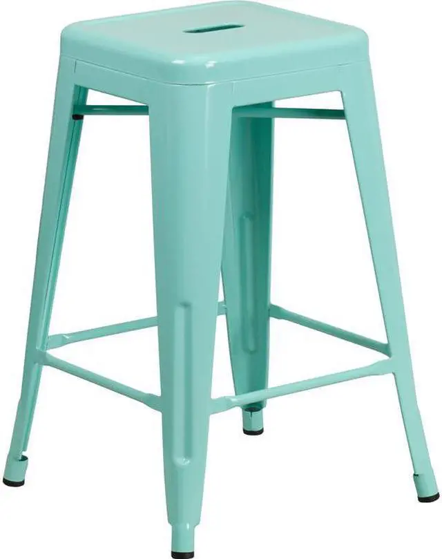 Alt view image 13 of 20 - Commercial Grade 24" High Backless Mint Green Indoor-Outdoor Counter Height Stool