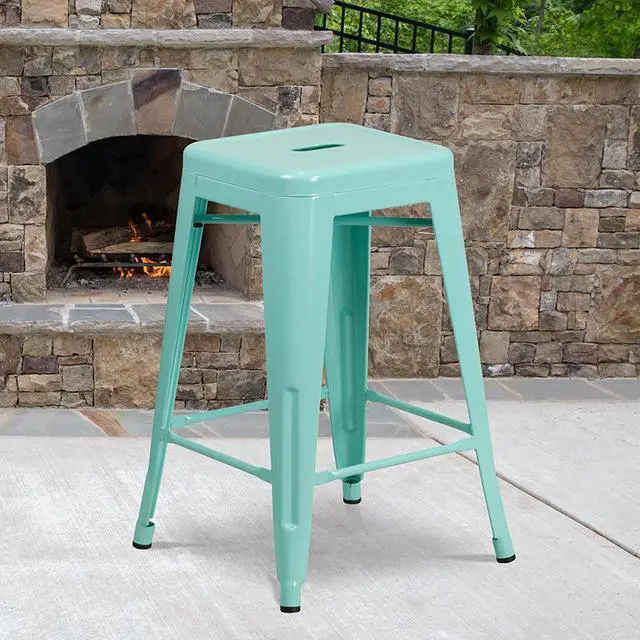 Alt view image 12 of 20 - Commercial Grade 24" High Backless Mint Green Indoor-Outdoor Counter Height Stool
