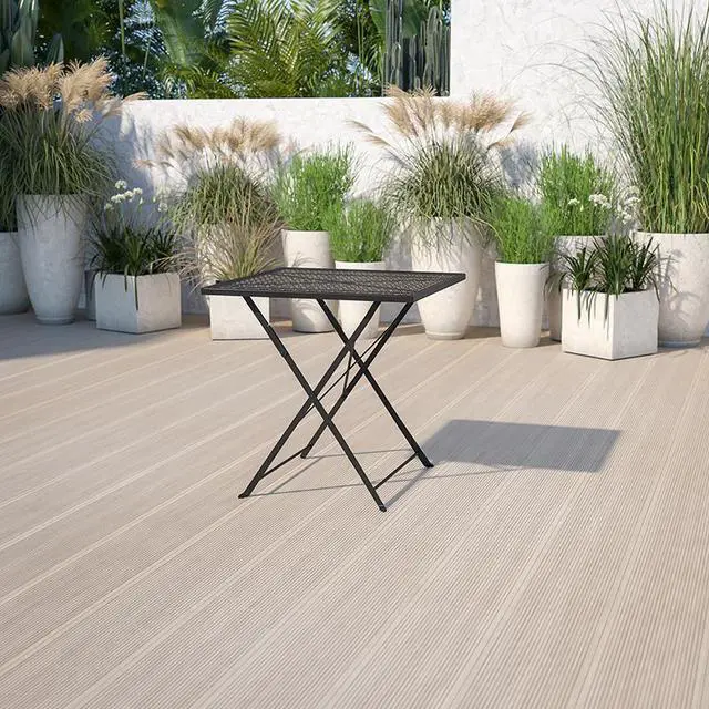 Alt view image 8 of 20 - 28'' Square Black Indoor-Outdoor Steel Folding Patio Table