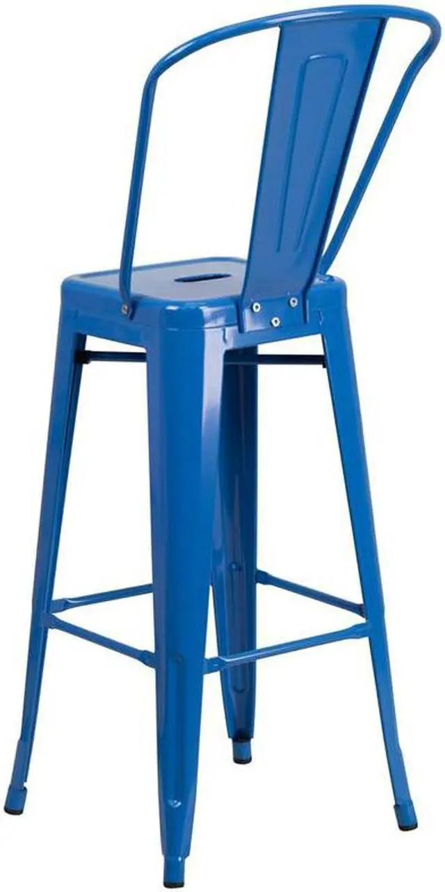 Alt view image 10 of 15 - Commercial Grade 30" High Blue Metal Indoor-Outdoor Barstool with Removable Back