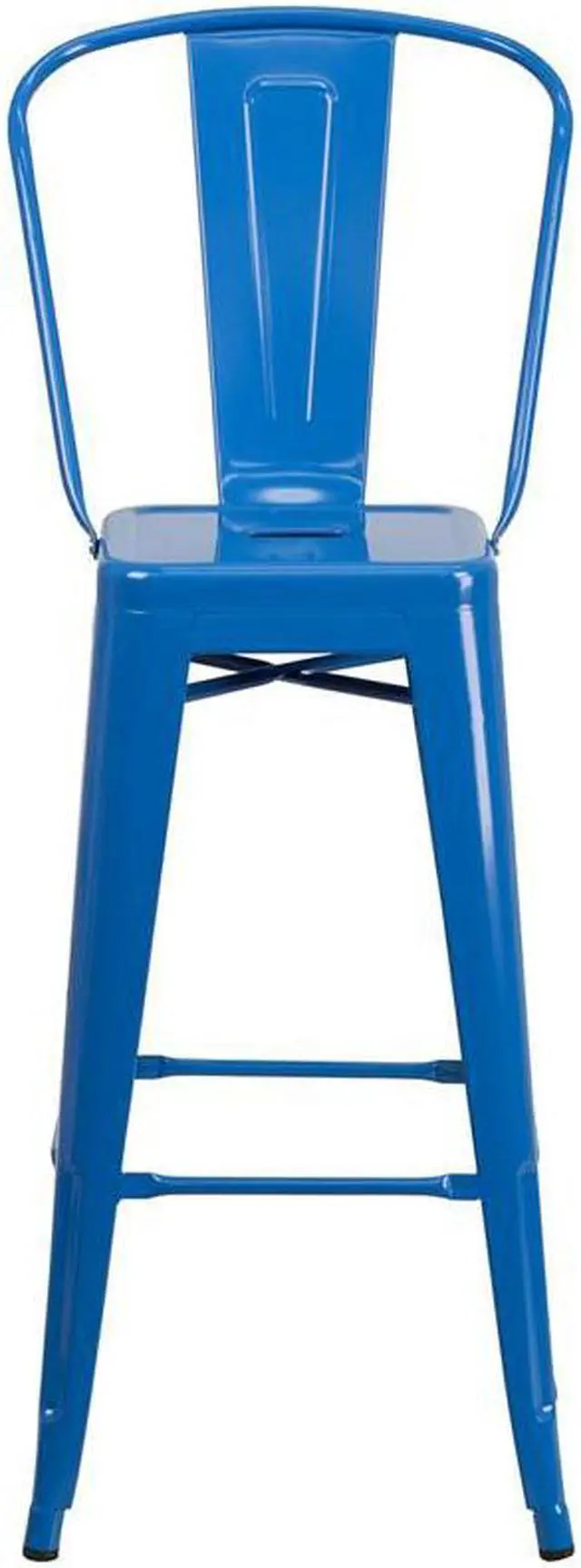 Alt view image 11 of 15 - Commercial Grade 30" High Blue Metal Indoor-Outdoor Barstool with Removable Back