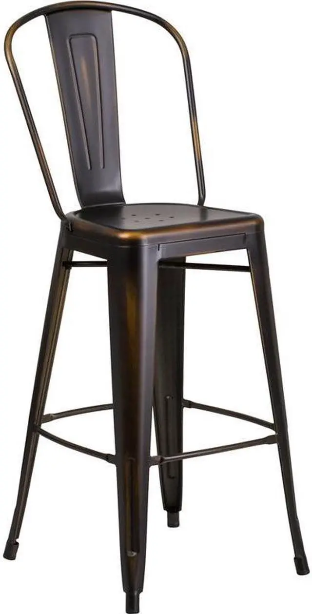 Alt view image 9 of 20 - Commercial Grade 30" High Distressed Copper Metal Indoor-Outdoor Barstool with Back