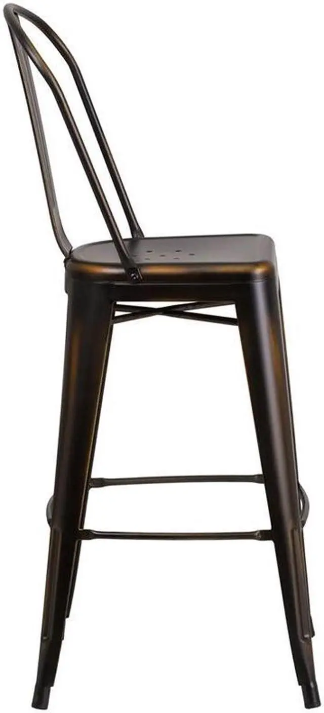 Alt view image 10 of 20 - Commercial Grade 30" High Distressed Copper Metal Indoor-Outdoor Barstool with Back