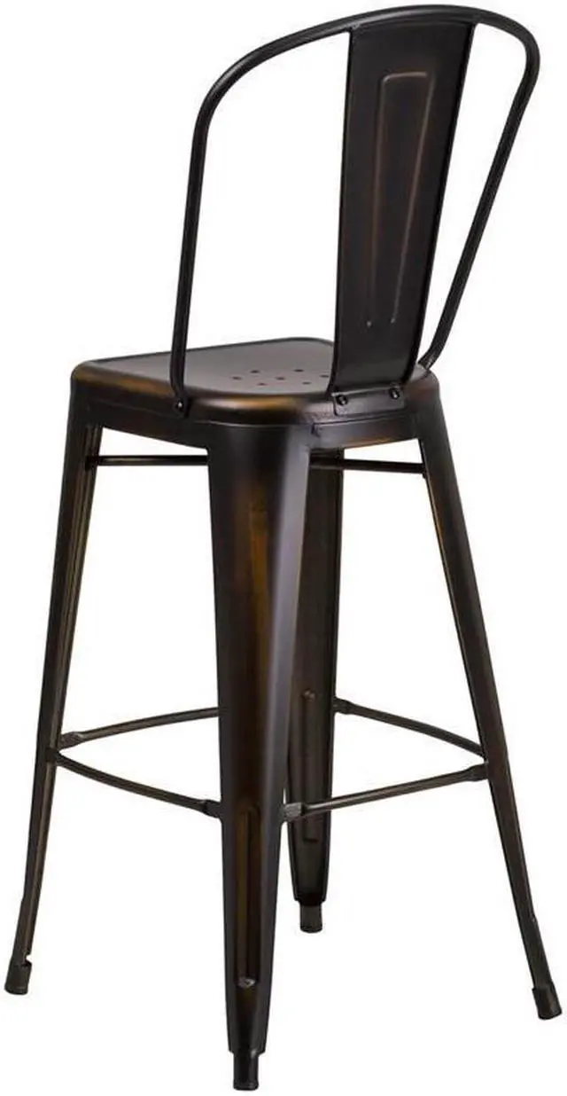 Alt view image 11 of 20 - Commercial Grade 30" High Distressed Copper Metal Indoor-Outdoor Barstool with Back