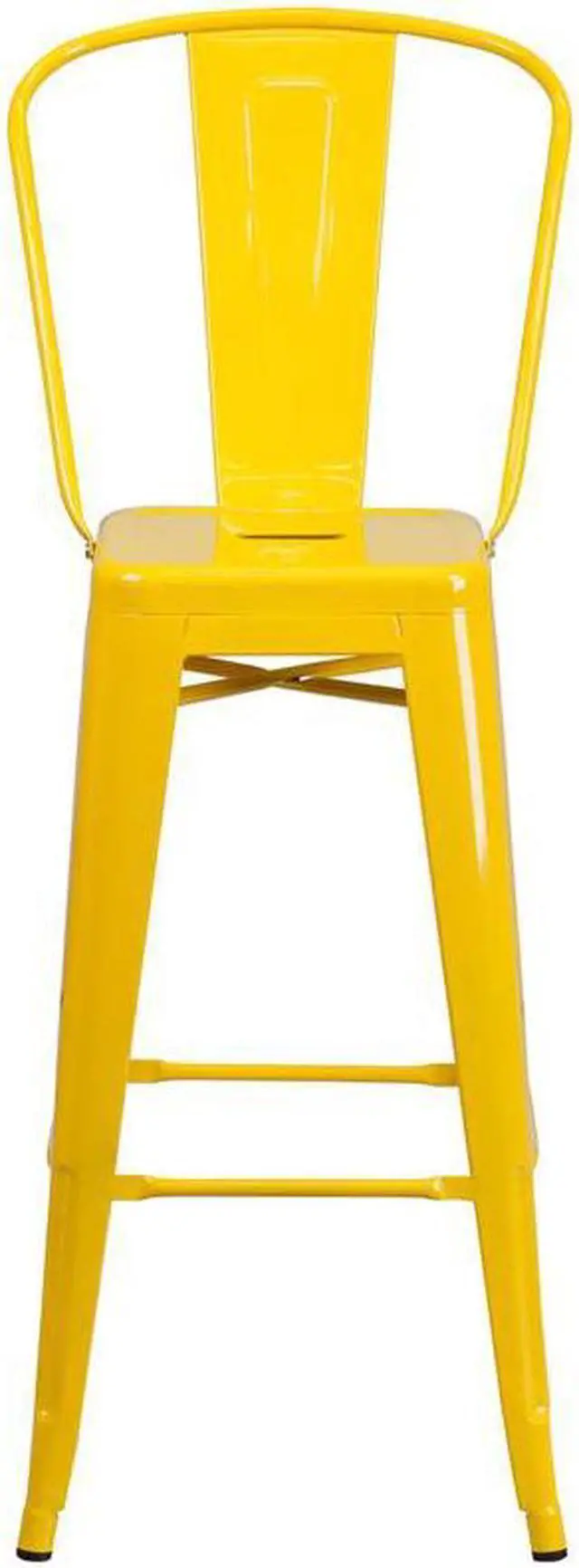 Alt view image 20 of 20 - Commercial Grade 30" High Yellow Metal Indoor-Outdoor Barstool with Removable Back