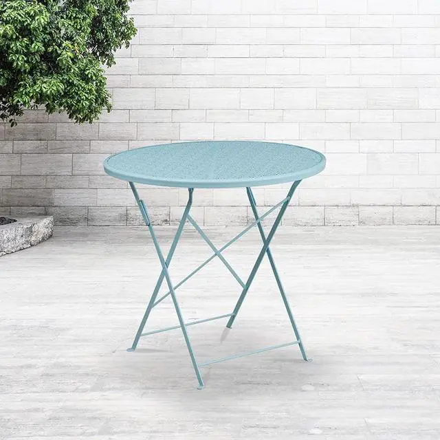 Alt view image 5 of 17 - Commercial Grade 30" Round Sky Blue Indoor-Outdoor Steel Folding Patio Table