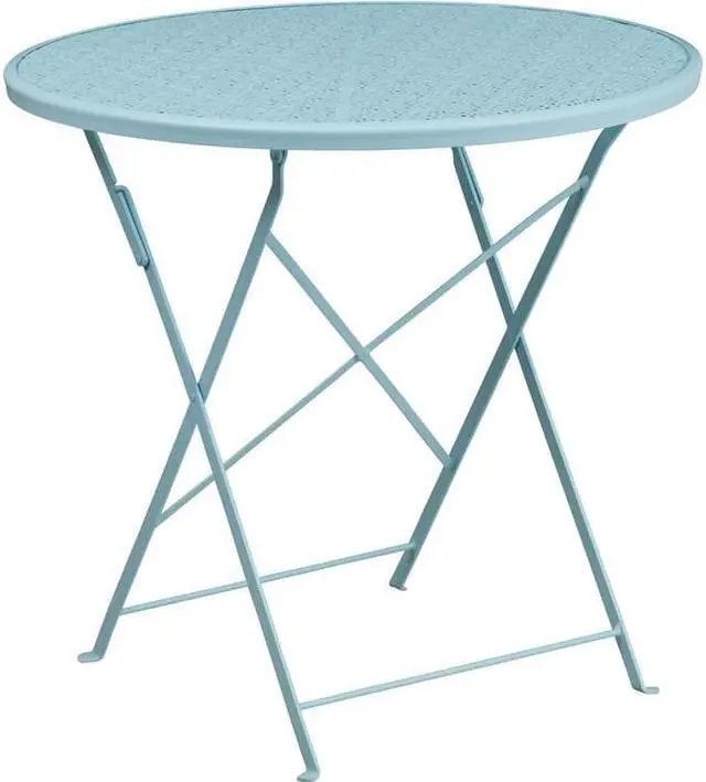 Alt view image 6 of 17 - Commercial Grade 30" Round Sky Blue Indoor-Outdoor Steel Folding Patio Table