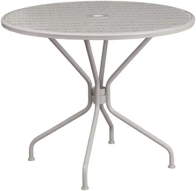 Alt view image 10 of 20 - Commercial Grade 35.25" Round Light Gray Indoor-Outdoor Steel Patio Table