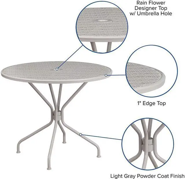 Alt view image 12 of 20 - Commercial Grade 35.25" Round Light Gray Indoor-Outdoor Steel Patio Table