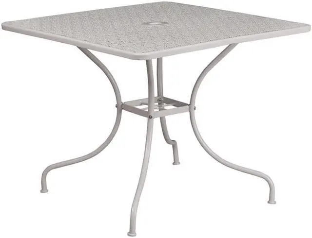 Alt view image 7 of 20 - Commercial Grade 35.5" Square Light Gray Indoor-Outdoor Steel Patio Table