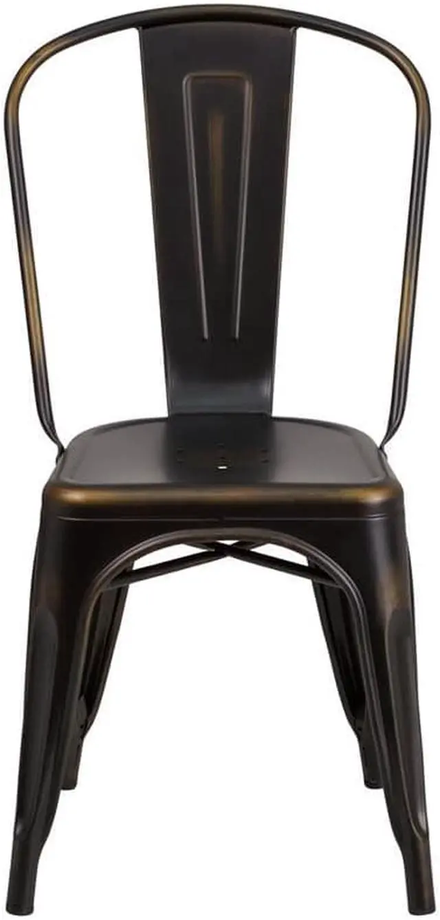 Alt view image 9 of 20 - Flash Furniture Distressed Metal Indoor Stackable Chair, Copper