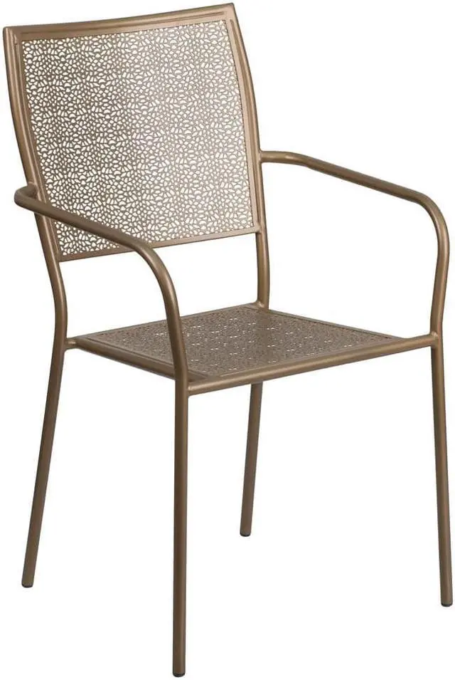 Alt view image 9 of 20 - Flash Furniture Gold Indoor-Outdoor Steel Patio Arm Chair with Square Back [CO-2-GD-GG] CO2GD