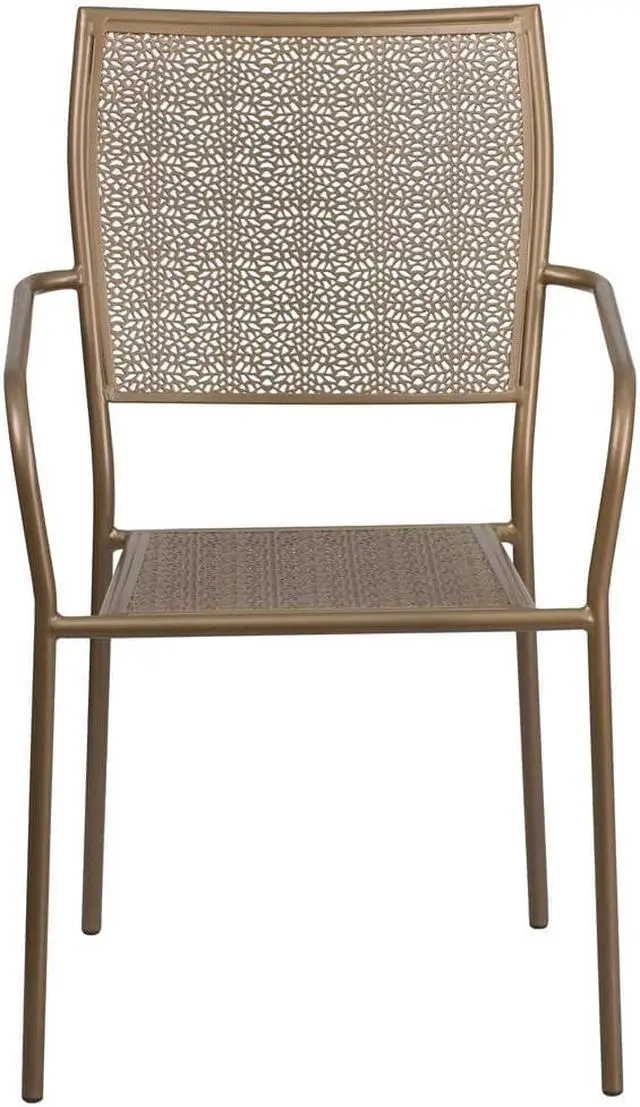Alt view image 12 of 20 - Flash Furniture Gold Indoor-Outdoor Steel Patio Arm Chair with Square Back [CO-2-GD-GG] CO2GD