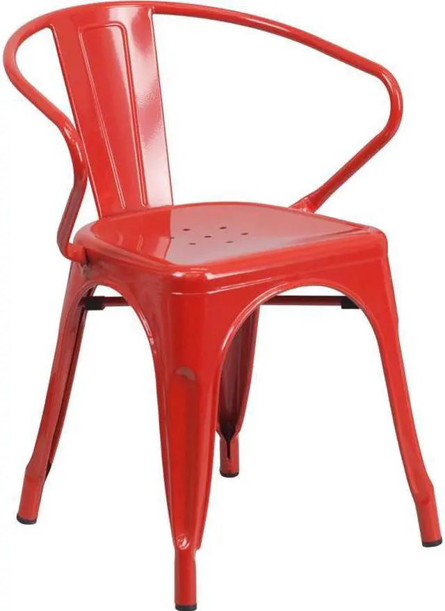 Alt view image 13 of 20 - Commercial Grade Red Metal Indoor-Outdoor Chair with Arms