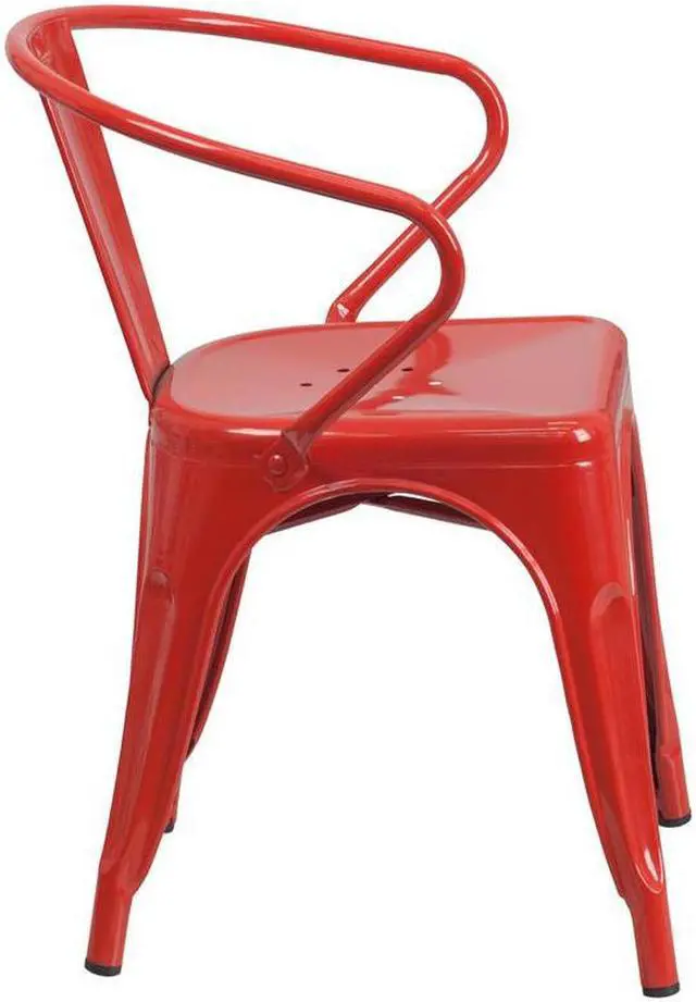 Alt view image 14 of 20 - Commercial Grade Red Metal Indoor-Outdoor Chair with Arms