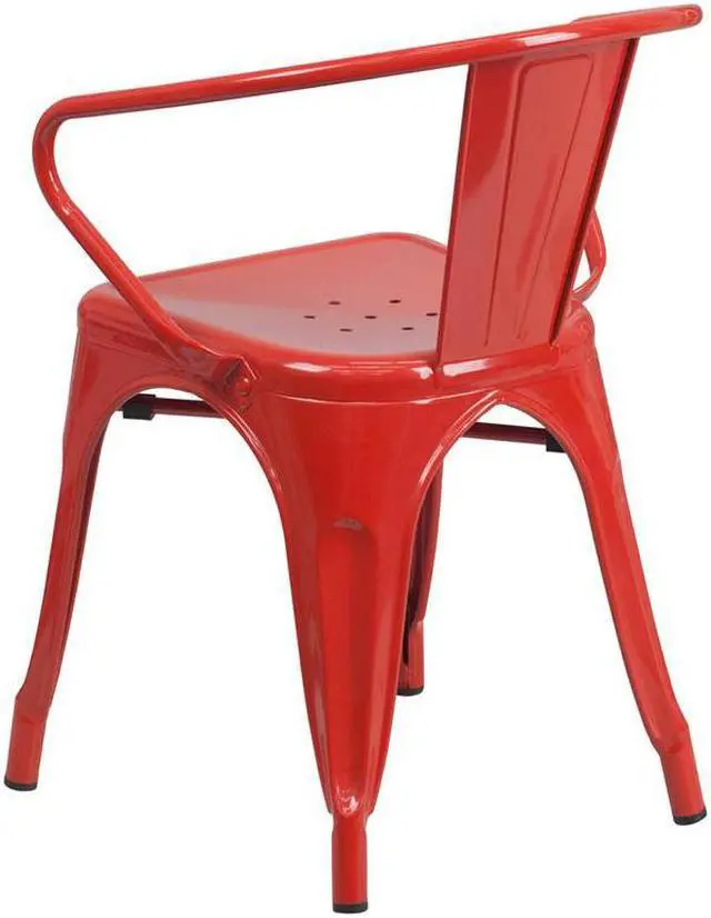 Alt view image 15 of 20 - Commercial Grade Red Metal Indoor-Outdoor Chair with Arms