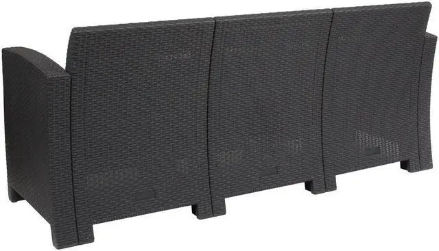 Alt view image 13 of 20 - Dark Gray Faux Rattan Sofa with All-Weather Light Gray Cushions