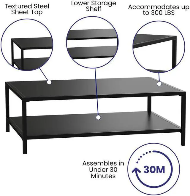 Alt view image 15 of 20 - Flash Furniture Brock Commercial Grade 2-Tier Outdoor Patio Coffee Table (XUT6R60USO2TBK)