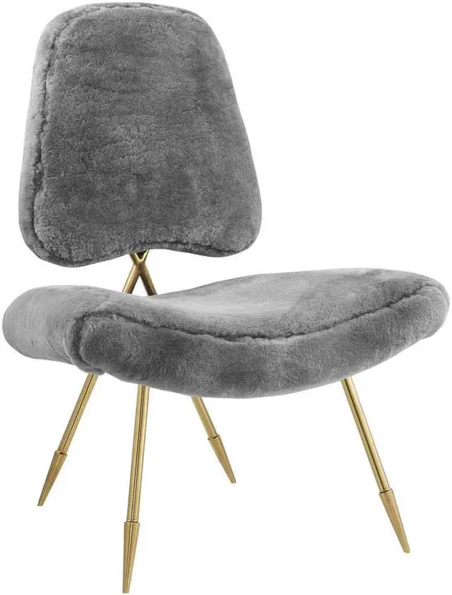 Alt view image 2 of 10 - Ponder Upholstered Sheepskin Fur Lounge Chair