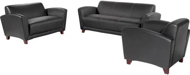 Alt view image 7 of 8 - Lorell Reception Sofa 75"x34-1/2"x31-1/4" Black Leather 68950