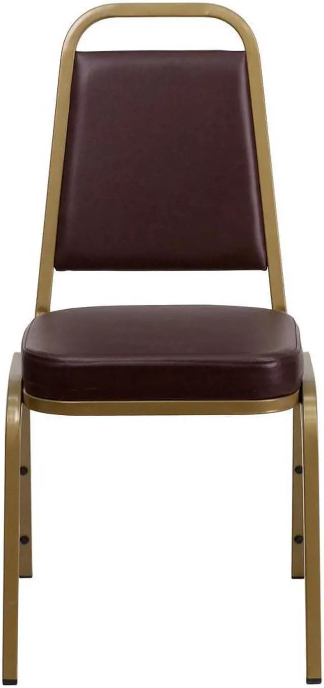 Alt view image 15 of 20 - HERCULES Series Trapezoidal Back Stacking Banquet Chair in Brown Vinyl - Gold Frame