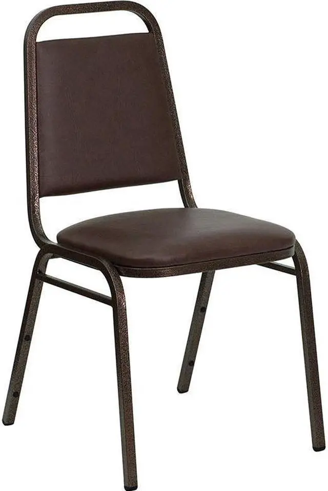 Alt view image 14 of 20 - HERCULES Series Trapezoidal Back Stacking Banquet Chair in Brown Vinyl - Copper Vein Frame