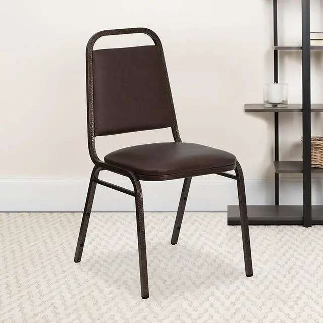 Alt view image 13 of 20 - HERCULES Series Trapezoidal Back Stacking Banquet Chair in Brown Vinyl - Copper Vein Frame