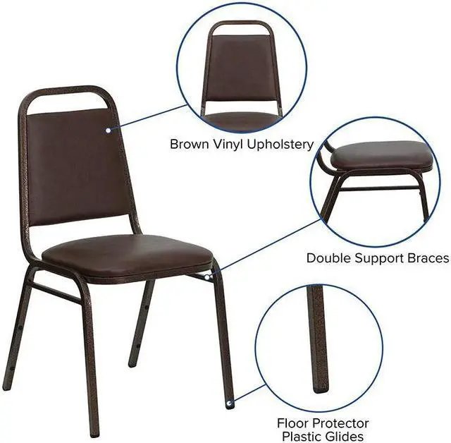 Alt view image 17 of 20 - HERCULES Series Trapezoidal Back Stacking Banquet Chair in Brown Vinyl - Copper Vein Frame