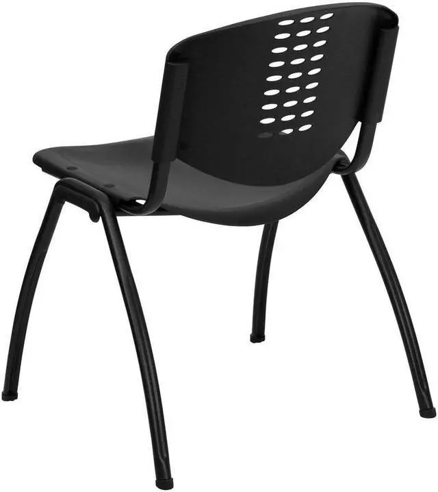 Alt view image 10 of 20 - HERCULES Series 880 lb. Capacity Black Plastic Stack Chair with Oval Cutout Back and Black Frame