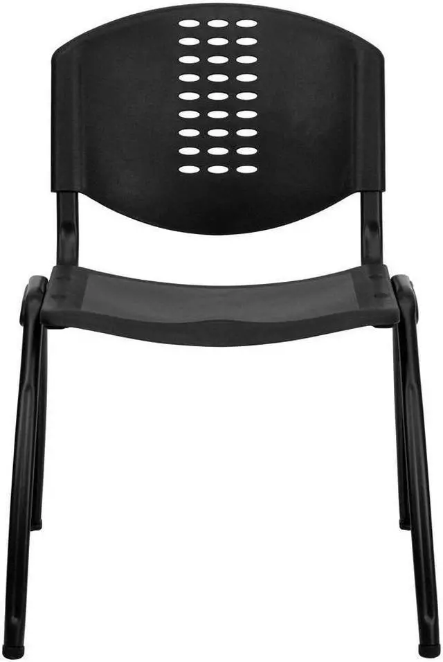 Alt view image 11 of 20 - HERCULES Series 880 lb. Capacity Black Plastic Stack Chair with Oval Cutout Back and Black Frame
