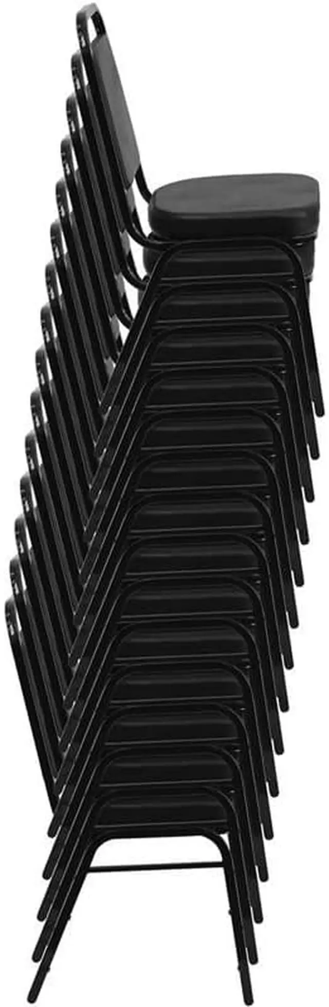 Alt view image 15 of 20 - HERCULES Series Trapezoidal Back Stacking Banquet Chair in Black Vinyl - Gold Frame