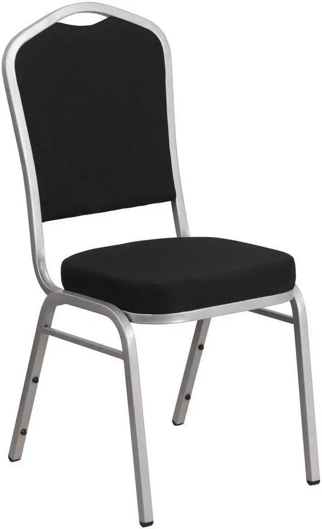 Alt view image 18 of 20 - HERCULES Series Crown Back Stacking Banquet Chair in Black Fabric - Silver Frame