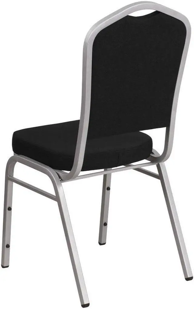 Alt view image 20 of 20 - HERCULES Series Crown Back Stacking Banquet Chair in Black Fabric - Silver Frame