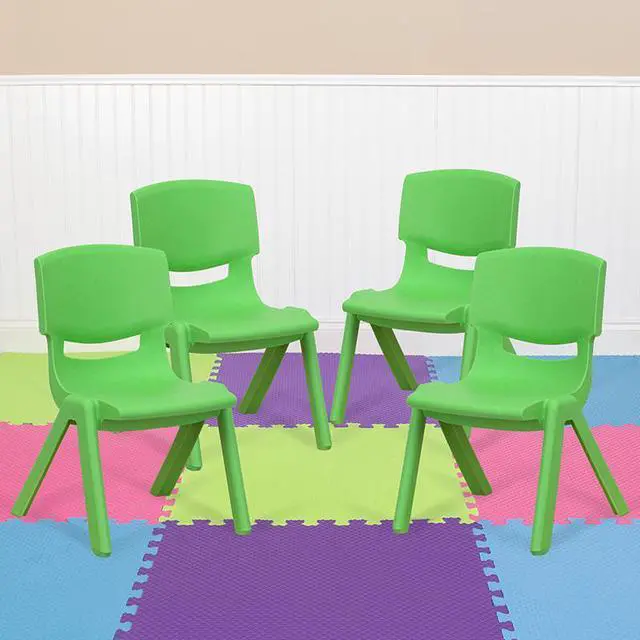 Alt view image 17 of 20 - 4 Pack Green Plastic Stackable School Chair with 10.5'' Seat Height
