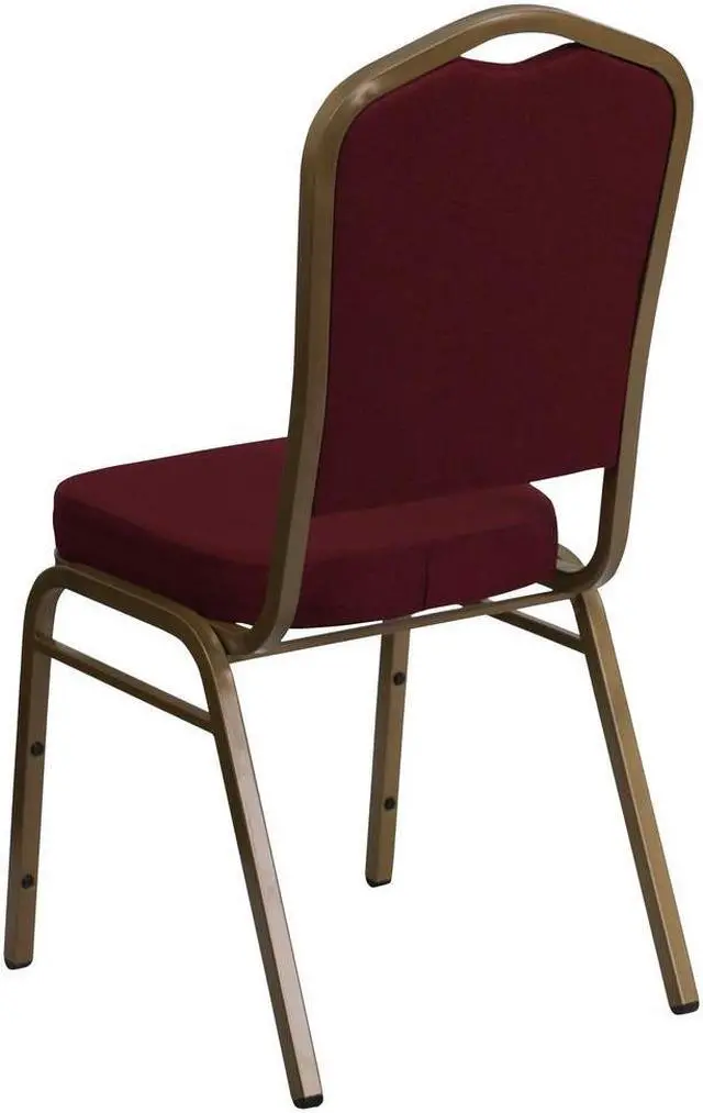 Alt view image 18 of 20 - HERCULES Series Crown Back Stacking Banquet Chair in Burgundy Fabric - Gold Frame