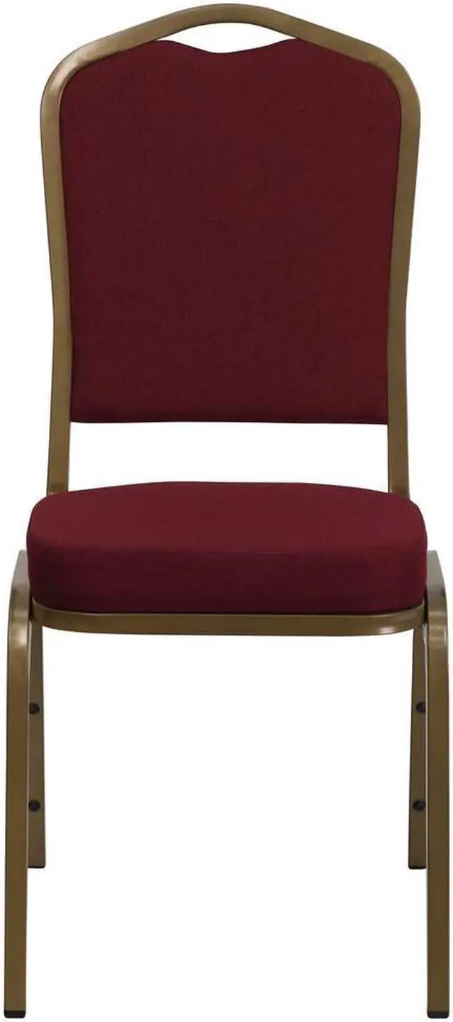 Alt view image 19 of 20 - HERCULES Series Crown Back Stacking Banquet Chair in Burgundy Fabric - Gold Frame