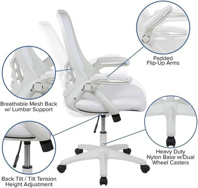 Alt view image 9 of 20 - Flash Furniture Porter Ergonomic Mesh Swivel High Back Office Chair White/White (HL00161WHWH)