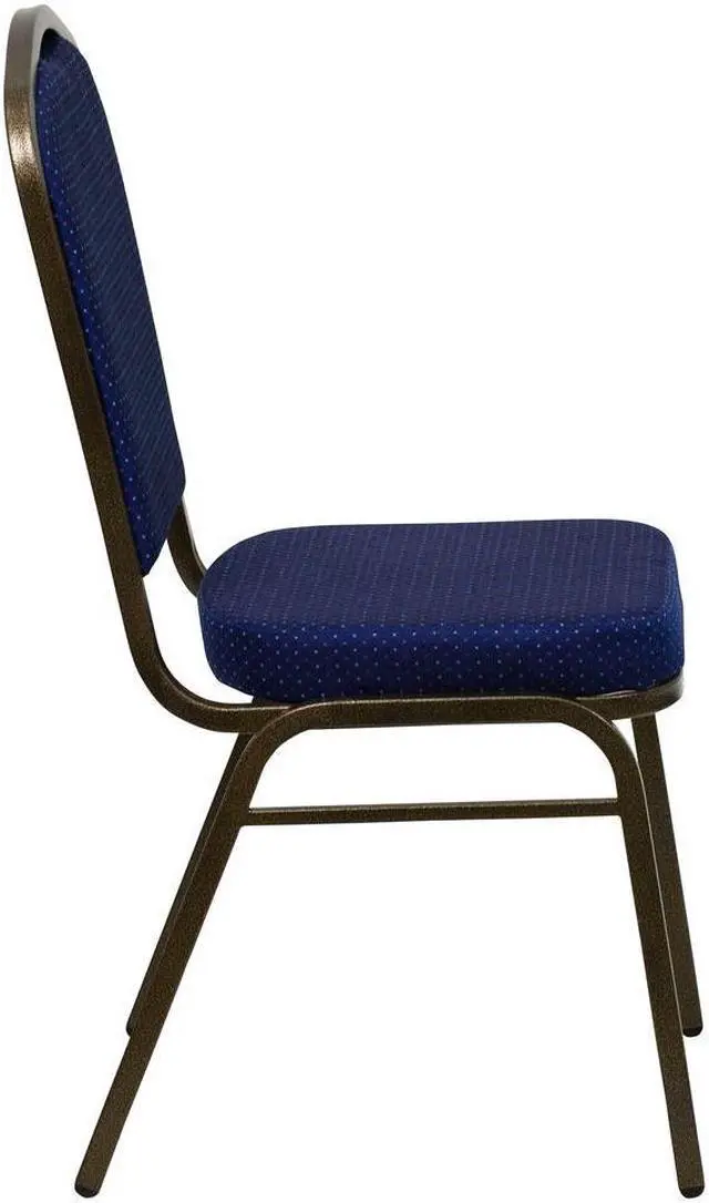 Alt view image 17 of 20 - HERCULES Series Crown Back Stacking Banquet Chair in Navy Blue Patterned Fabric - Gold Vein Frame