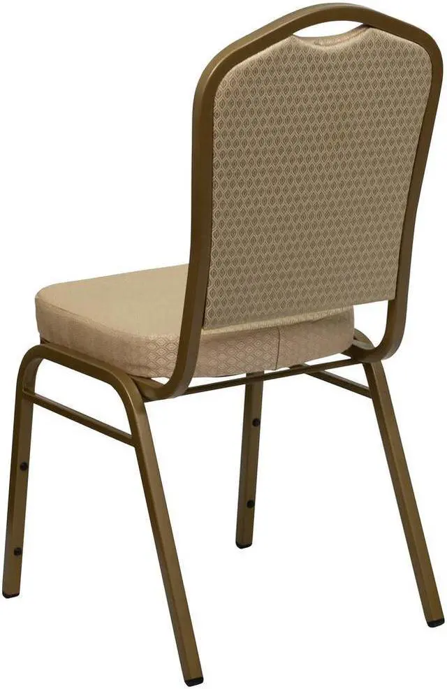 Alt view image 16 of 20 - HERCULES Series Crown Back Stacking Banquet Chair in Beige Patterned Fabric - Gold Frame