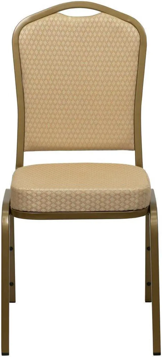 Alt view image 17 of 20 - HERCULES Series Crown Back Stacking Banquet Chair in Beige Patterned Fabric - Gold Frame