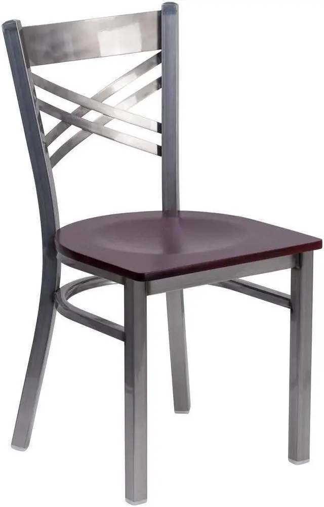 Alt view image 11 of 20 - Flash Furniture HERCULES Series Clear Coated ''X'' Back Metal Restaurant Chair - Mahogany Wood Seat