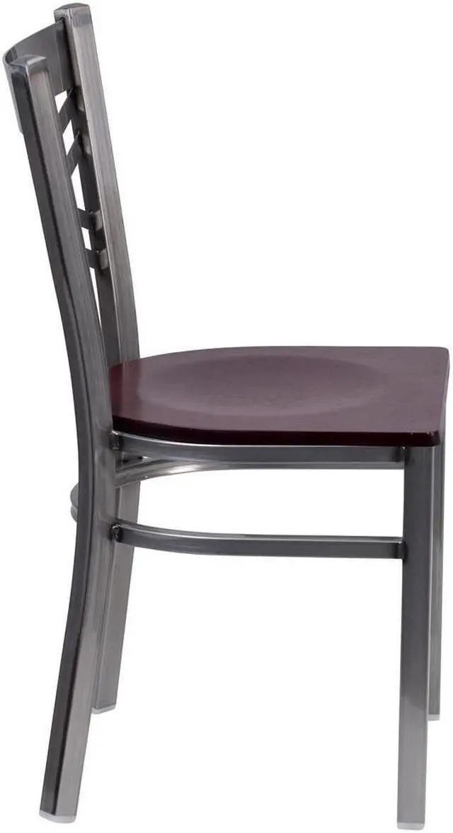Alt view image 12 of 20 - Flash Furniture HERCULES Series Clear Coated ''X'' Back Metal Restaurant Chair - Mahogany Wood Seat